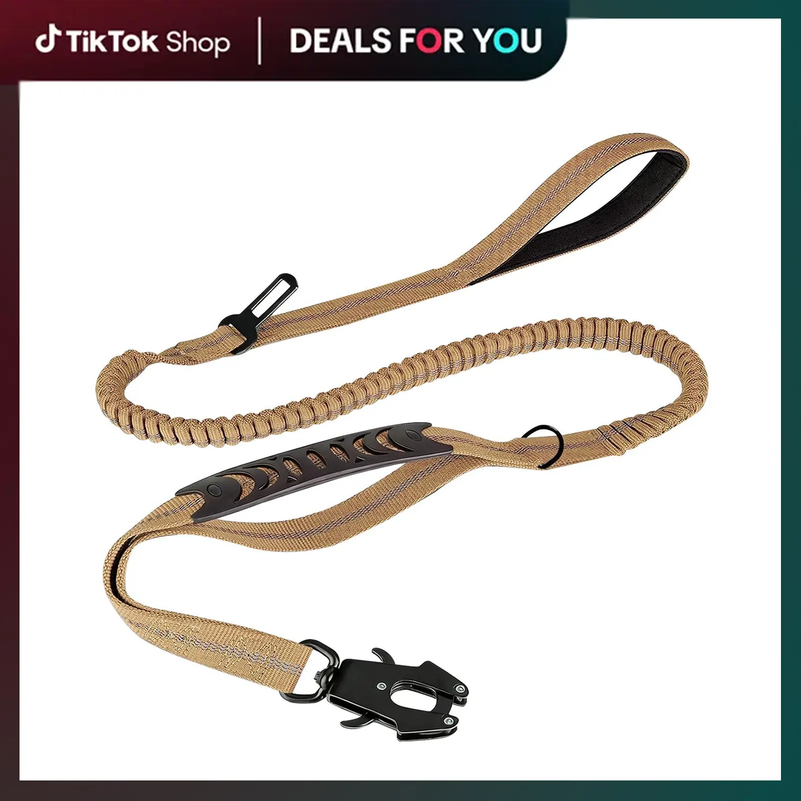 【Furlyn】Tactical No Pull Dog Leash, Heavy Duty 4-6FT Shock Absorbing Bungee Lead with 2 Padded Handles, Metal Carabiner Clip, Car Seatbelt for Medium, Large & X-Large Dogs, No Pull Harness