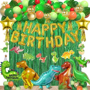 125Pcs Dinosaur Birthday Party Decorations Supplies, Dinosaur Balloons Arch Garland Kit with Fringe Curtain, Dinosaur Balloons for Jungle Dinosaur Baby Shower Decorations for Boy Kids No Brand