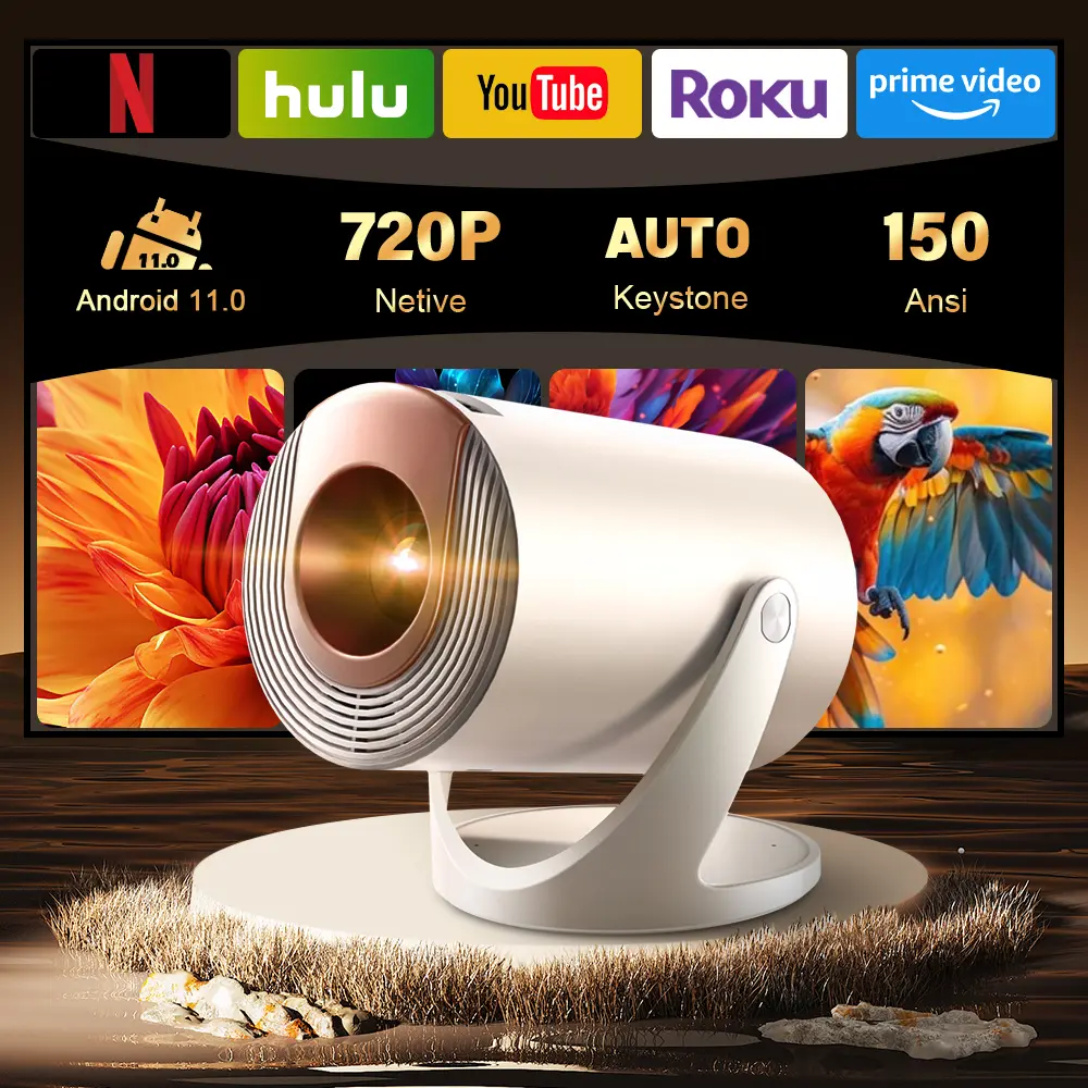 AMOVFILM 2026 Smart Mini LCD Projector - Native 1080P HD, Built-in Netflix & Audio, Wireless WiFi & Bluetooth, Auto Keystone, 180° Rotation, Button Control, Portable Home Cinema for Projector Movie Night & Watch Party (Portable Gadgets)