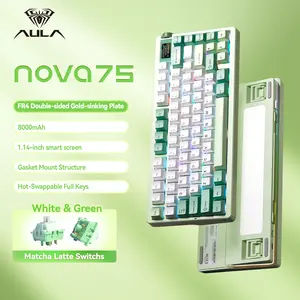 Aula Nova75 Mechanical Gaming Keyboard 8000mAh,Gasket Mounted with 75% Compact Layout,RGB Backlit,Custom Hot Swappable,Bluetooth Wireless /2.4GHz/USB-C Cream Keyboard Gaming for Win/Mac/iOS/Android