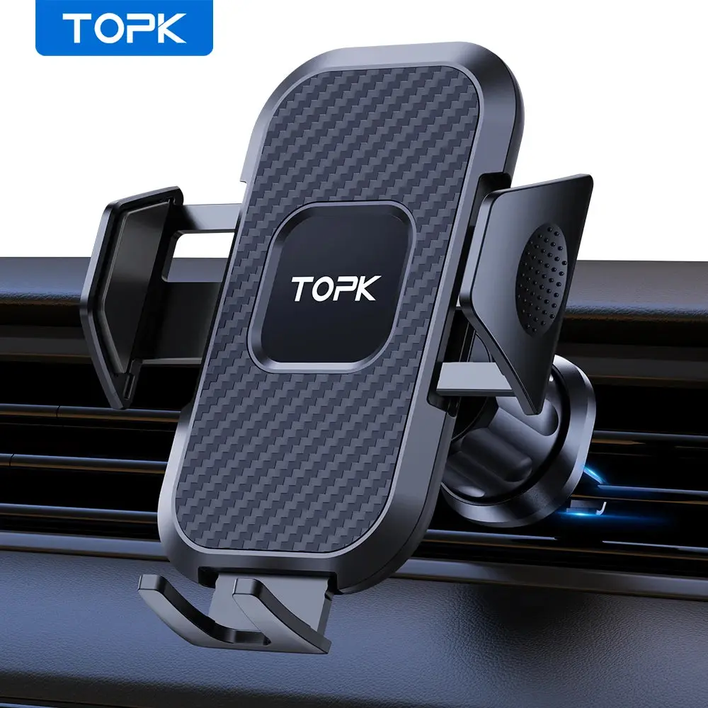 TOPK Upgraded Auto-Locking Universal Phone Mount for Car, Hook Clip Air Vent Phone Holder Compatible with iPhone, Samsung Devices