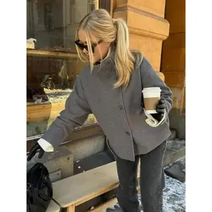 Urban Black Woolen Blend Coats Women Stand Collar Single-breasted Long Sleeve Thick Warm Jacket 2025 Autumn Winter Lady Outwear Women's Double Breasted Wool Coat Women's Full Tilt Bomber Jacket solid color jacket