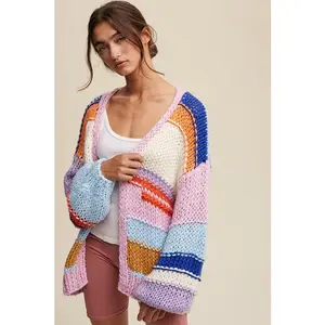 Hand Knit Multi Striped Cardigan