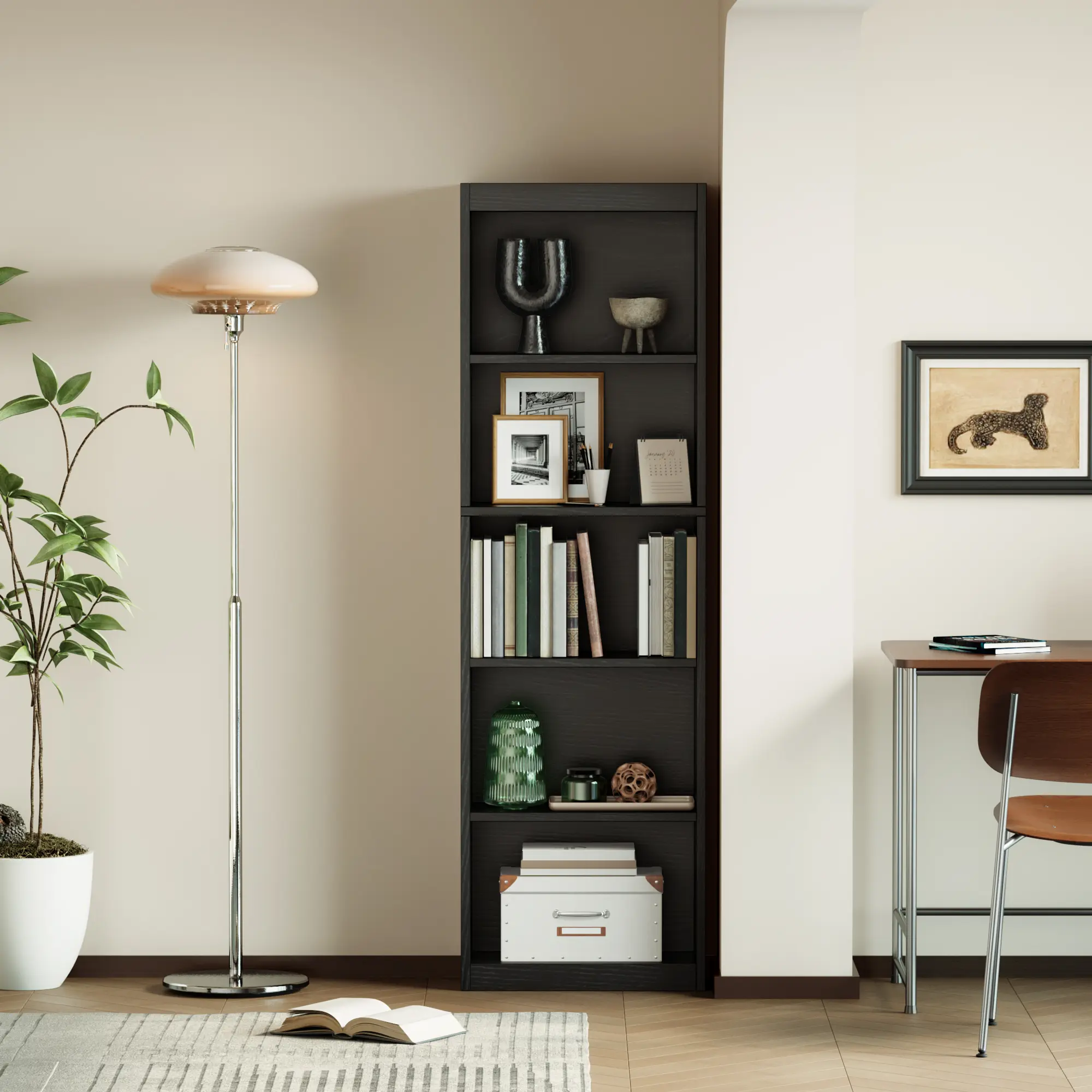 5 Tier Bookshelf, 20 Inches Wide Wooden Storage Shelves, Floor Standing Open Bookcase for HomeOffice, Bedroom, Living Room, Brown