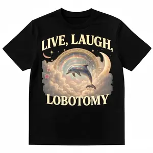 Live Laugh Lobotomy  Unisex T Shirt, Funny Dolphin Meme T Shirt, Silly T Shirt, Weird T Shirt, Vintage Graphic T-Shirt