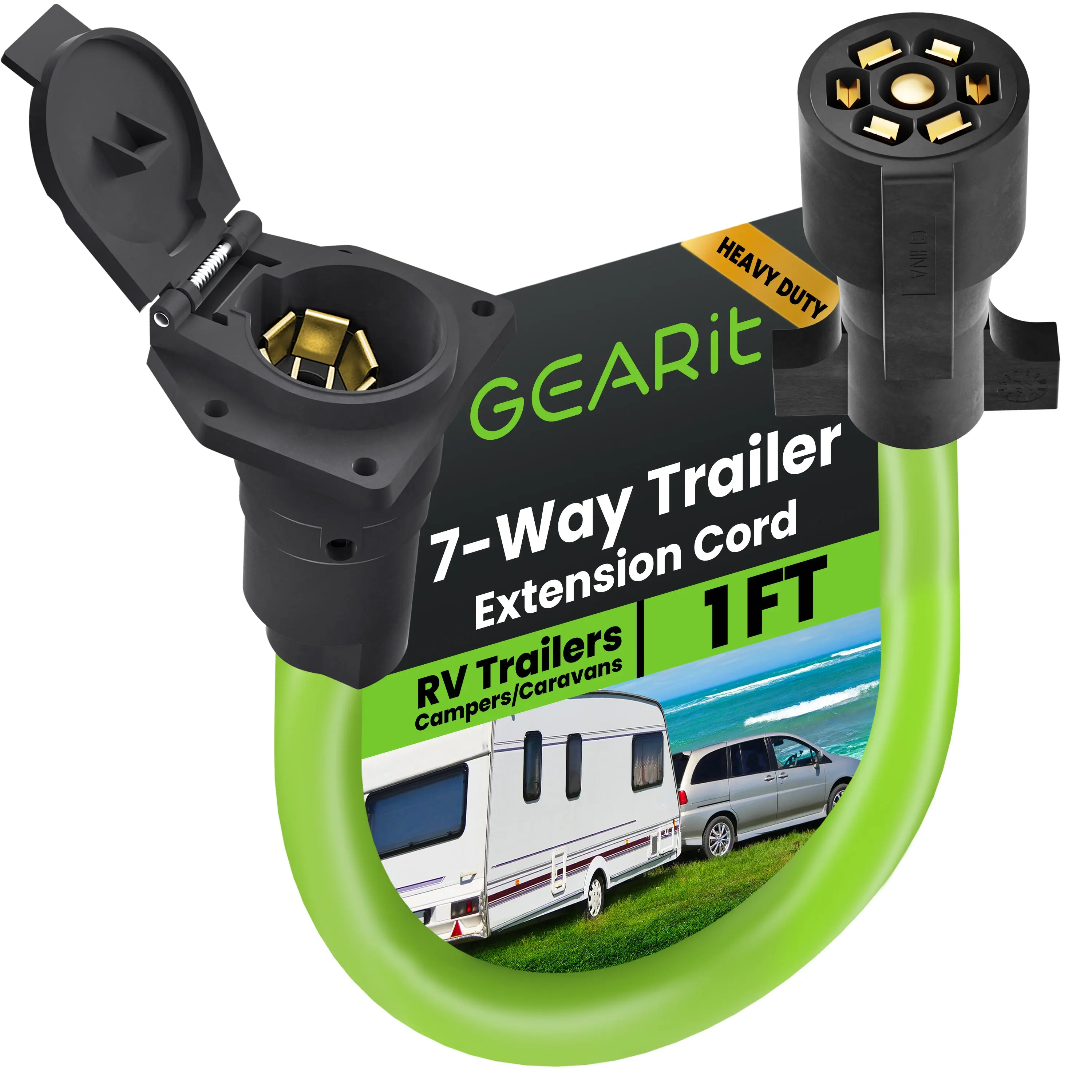 Heavy Duty 7 Way RV Trailer Extension Cord with Dust Cover