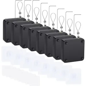 8 Pcs Punch-Free Automatic Door Closer, 800g Tension Self Closing Door Device with 47 Inch Steel Drawstring, Multi-Purpose Auto Door Closing Tool for Bathroom Bedroom Study Office, Black