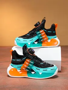 Spring Fall Casual Sports Shoes, Adjustable Rotating Buckle, Classic Colorblock, School Student Sneakers, Textile Upper