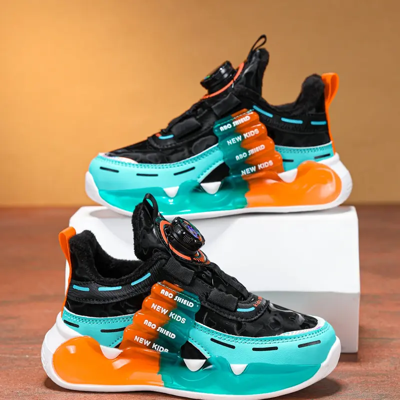 Summer Casual Athletic Sports Shoes, Walking Shoes, Casual Breathable Sneakers, Sporty Sneakers, Adjustable Rotating Buckle, Classic Colorblock, PU Leather, Eva Sole, School Student Trainer Sneakers