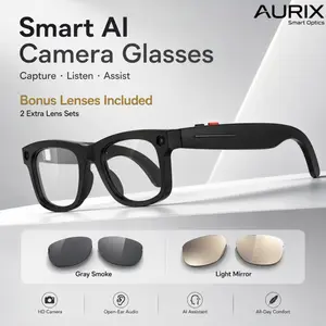 2026 New AI Smart Camera Glasses with 2 Bonus Lens Sets, 1080P HD EIS Anti-Shake Video, AI Image Recognition, Voice Control, Bluetooth Audio Calls, Wi-Fi Transfer, Magnetic Charging, 3-in-1 Smart Eyewear for Travel, Sports & Daily Outdoor Use