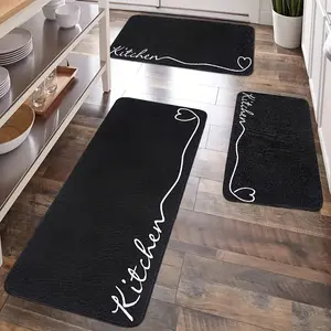 Kitchen Mat Set, Simple Kitchen Decorative Mats for Love of Cooking in European Minimalist Style - Comfortable Stand-Up Pads Suitable for Flannel Material Soft and Easy to Clean Bedroom Living Room Dining Area Bath Entrance Laundry Carpet Floor Rug kitche