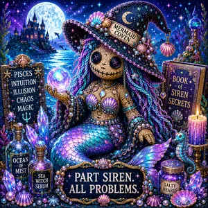 holographic mermaid coven voodoo doll magnet