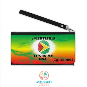 Antonnett “Certified: It’s In My DNA” Personalized PU Leather Bi‑Fold Purse with Detachable Wristlet – 7.8x4 in., Flag Meaning Display Card, Multilingual Options, Custom Name in 12 Fonts, Caribbean‑Inspired Wallet for Everyday Use