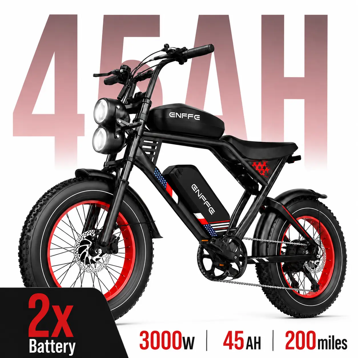 Adult Step-Through Fat Tire Electric Bike - 3000W Peak Dual Motor, 48V 45Ah Dual Battery, 200 Mi Assisted Range, 34MPH Top Speed, 20x4.0 In Fat Tire E-Bike, 7-Speed Adjustable System for Outdoor Cycling Sports