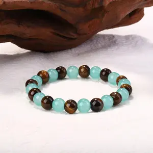 New style 1pc Money Attraction Bracelet with Green Aventurine & Tiger Eye - blue friendship bracelet beaded jewelry protection bracelet encouragement gift fashion bracelet of the day Colorblock Beaded Crystal Bracelet