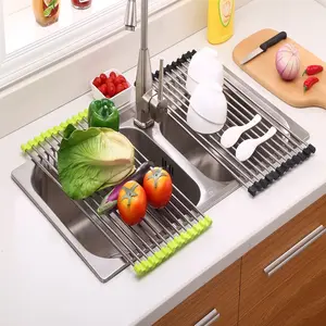 Folding Kitchen Drain Sink Rack Stainless Steel Adjustable Waterproof Shower Phone Holder