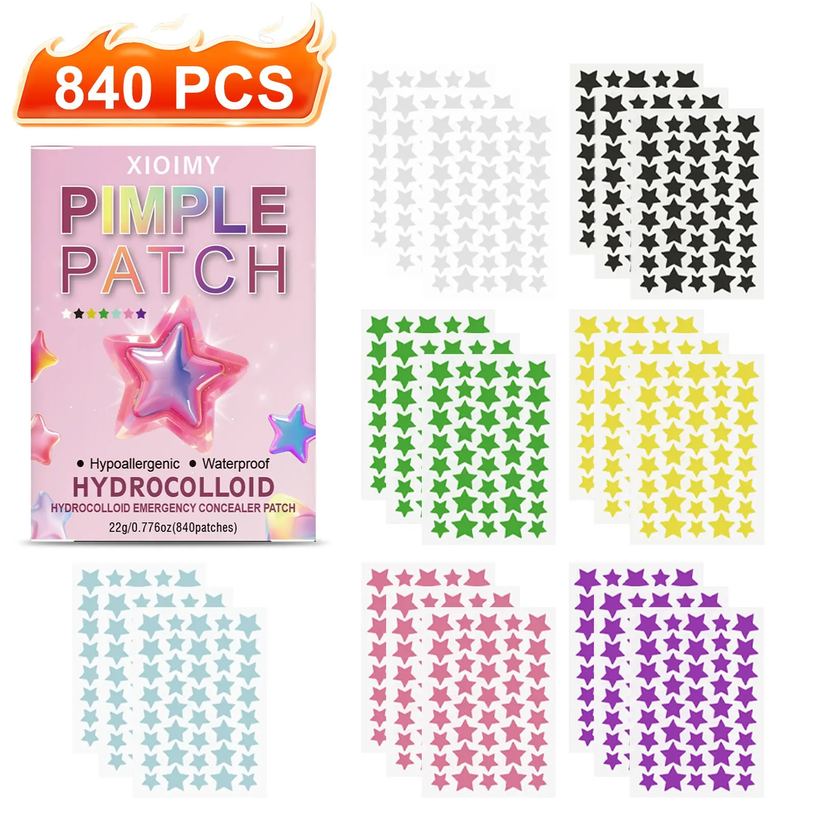 840pcs Water Gel Emergency Concealer Patches, Acne Pimple Patch, Gentle Non-Irritating, Acne Cleansing, Covers Blemishes & Acne, Perfect Coverage for All Skin Types, Acne Stickers