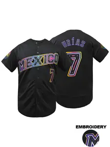 High Quality "MEXICO 7" Stitched Baseball Jersey,Loose Short Sleeve Comfortable Sportswear Breathable Baseball Shirt,Perfect for Outdoor Sports, Casual Wear, Unisex All Seasons