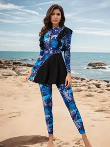 New Fashion Muslim Women's Swimsuit Set, Long Sleeve Pants, Full Coverage, Middle East Style, Tie Dye Print, Zipper Dress, Muslim Swimwear, Full Coverage Swimsuits, Modest Swimwear