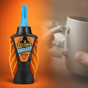 Gorilla 5.5 g Super Glue Micro Precise 1 pk, clear fast-setting CA adhesive, controlled dispensing tool, comfort grip, anti-clog cap, airtight seal, impact tough, no clamp, plastic, wood, metal, ceramic, rubber, leather, paper, crafts, precision repair