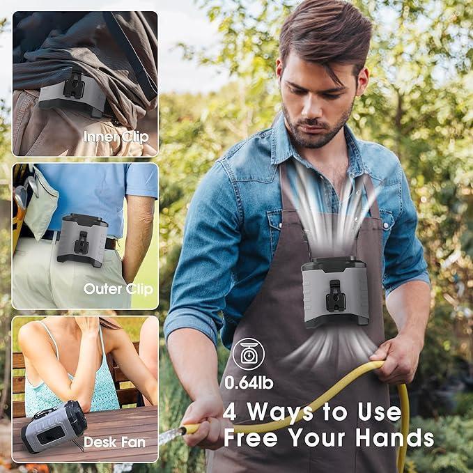 Updated Fan Portable 10000mAh Power Bank for Father'sDay Gift, 1 Count 199 in 1 Outdoor Waist Fan with Torch, 3Wind Speeds Cooling Fan with LED Light, RechargeableCamping Fan, Suitable for Outdoor Work, Farm, Hiking,Camping, Gardening and Travel