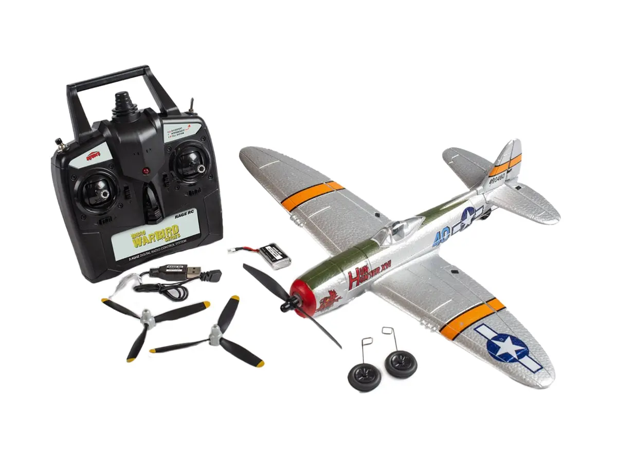 212 MAIN Classic Micro Scale WWII Theme P-47 Thunderbolt RTF Kit Airplane - EPP Foam Construction, Beginner-Friendly Easy Learning Design, Rage RC RGRA1307 Model with PASS System