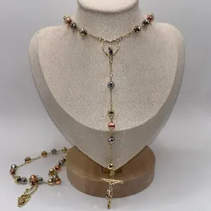 Elegant Rosary necklace and bracelets with Gold-Tone Beads and Crucifix Charm for Religious Jewelry Lovers