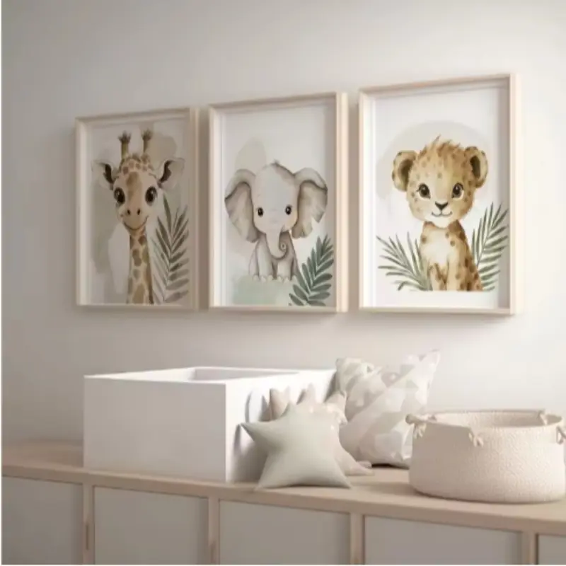 Three-Piece Wildlife Zoo & Jungle Animal Canvas Print Set, Unframed Wall Art for Nursery, Living Room, Bedroom Decor, Modern Home Decoration, Artistic Safari Room Walls