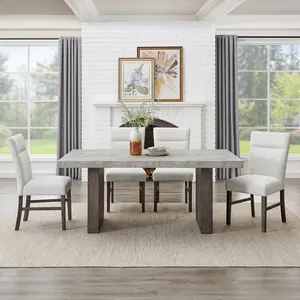 Roundhill Furniture Sorlen Modern 5-Piece Dining Set, 3D Faux Concrete Table with 4 Chairs