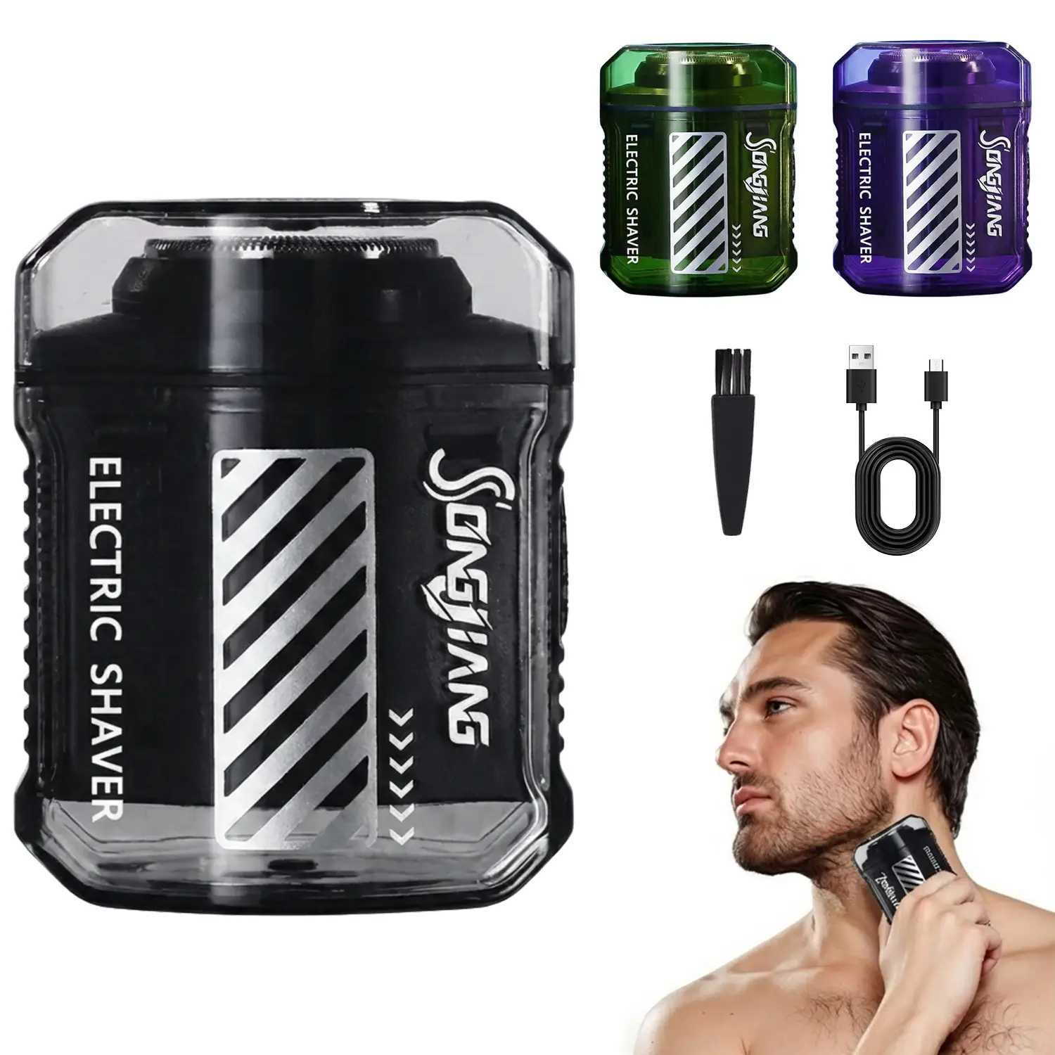 Men's Lightweight Portable Mini Cordless Electric Facial Shaver, Pocket Travel Razor with Dust Cover & Storage, Waterproof Rotary Blade, USB-C Rechargeable, Long Battery Life, 1-Touch Daily Operation