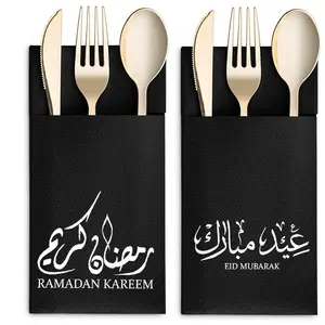 5pcs Arabic Ramadan Mubarak paper Napkins cutlery holders Eid al-Fitr Muslim Islamic Kareem Iftar decoration table Place setting