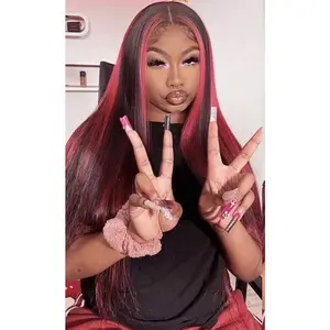 Stunning Purple Hair Synthetic Lace Front Wigs 26 Inch Pre Plucked Long Straight Hair Wigs 13X4 HD Lace Wigs Glueless Dark Purple Colored Wigs