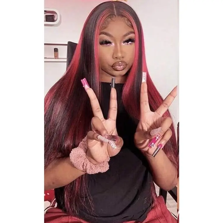 Stunning Purple Hair Synthetic Lace Front Wigs 26 Inch Pre Plucked Long Straight Hair Wigs 13X4 HD Lace Wigs Glueless Dark Purple Colored Wigs Dark Burgundy Wig