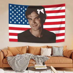Ian Somerhalders American Flag Tapestry Classic TV Poster Damon Salvatoreas Home Decor Aesthetic Bedroom Backdrop Party Banners Decorative Light