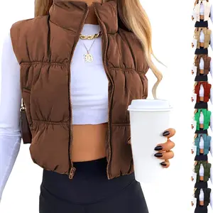 Buenoble Womens Cropped Puffer Vest Lightweight Zip Up Sleeveless Winter Warm Down Jacket Trendy High Neck Design Cozy Padded Fall Fashion