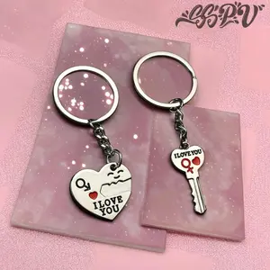 2 Piece Simple Creative Heart and Key Couple Keychain Set, Durable Metal Love Token, Perfect Anniversary Valentine Gift for Couples