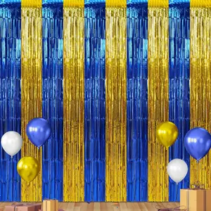 6 Pack 3.3Ft x 6.6Ft Graduation Foil Fringe Curtain Backdrop Decorations, Blue  Metallic Tinsel Foil Streamers Curtain Photo Booth Background for Graduation Prom Wedding Birthday Party Decorations