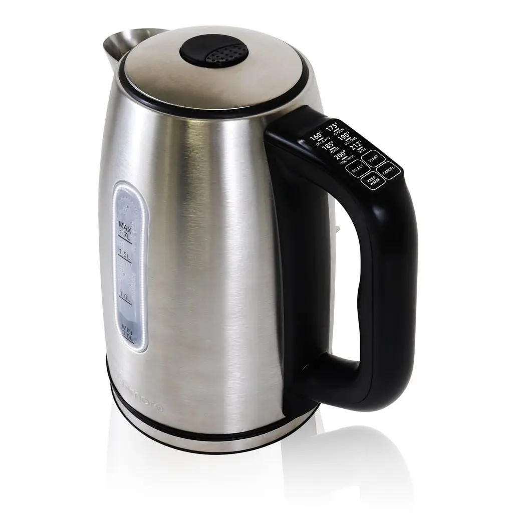 Kenmore KKTK1.7S-D 120V Stainless Steel Programable Tea Kettle, Silver & Black