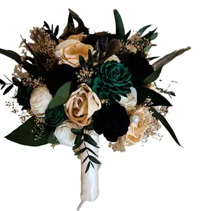 Hunter Green Glam wedding bouquet,  Emerald and Gold Wood Bouquet, Quinceneara Bouquet, Prom Bouquet, Winter Wedding, Christmas Bouquet