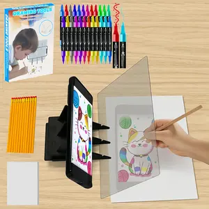Portable Drawing Projector Board Set, 1 Set Projector Drawing Board with Colored Pen & 12pcs Pencil & 10pcs Copper Paper, Art Supplies for Home Office Dormitory