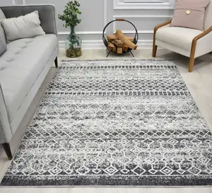 Mason Brooks RA31592 8 x 10 ft. Cressida CA65A Streaky White Moroccan Tribal Gray Area Rug
