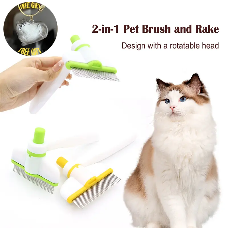 Next-Generation 2-in-1 Grooming Tool for Cats and Dogs – Rotatable Head with Dual-Length Dense Teeth for Easy Removal of Loose Hair and Undercoat. Order now and receive a transparent keepsake keychain for storing your cat’s fur!