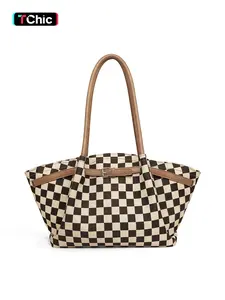 Big Checkered Plaid Bag for Women, Large Capacity Hobo Handbag Women's Vintage Shoulder Bag, Checkerboard Underarm Purse for Work Office Travel Shopping Gifts, Fashion Tote Bag, Stylish Tote Bag