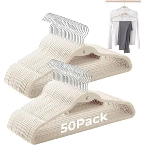 Hangers 50 Pack, Felt Covered Non Slip Fabric with Stackable Cascading Hook, Ultra Thin and Space Saving with 360? Swivel , 15Lbs Capacity for Clothes, Suit, Shirt, Coat
