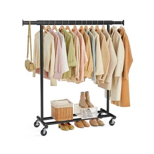 SONGMICS Clothes Rack with Wheels, Heavy-Duty Clothing Rack for Hanging Clothes, Portable, 17.7 x (36.2-52) x 63.6 Inches, with Extendable Rail, 220 lb Load Capacity