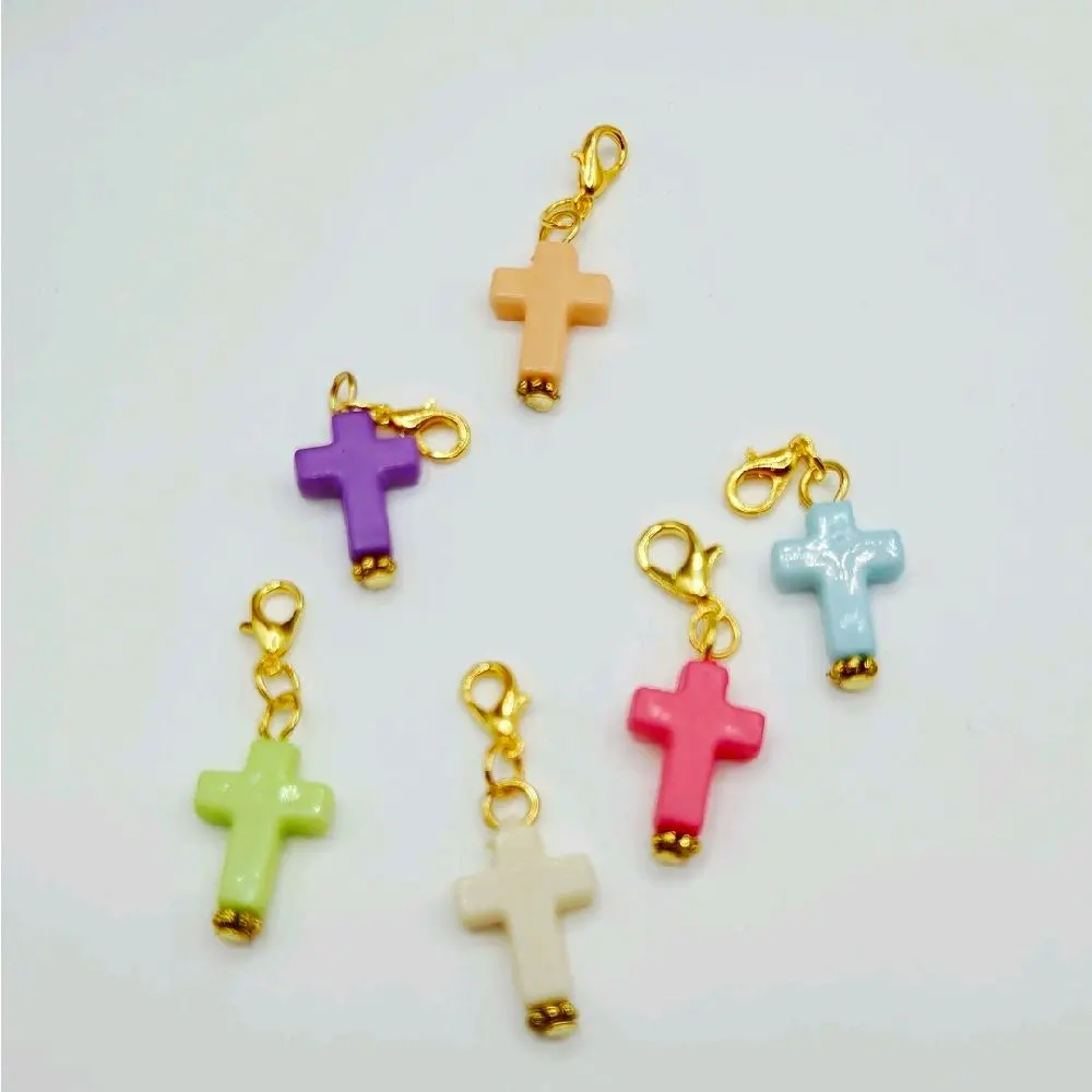 Cross Badge Reel Charms Add On in Off White, Peach, Blue, Pink, Green and Purple  with Lobster Clasp