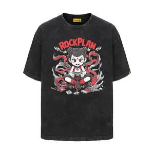 Rockplan pure cotton Nezha playing games pattern print short sleeve high street heavyweight unisex summer American T-shirt  T-shirt of the same style as the movie "Ne Zha Conquers the Sea"