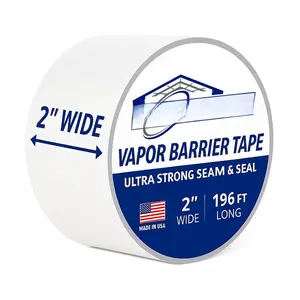 ? 2'' Wide x 196' Long White Vapor Barrier Tape - for Garage Door , Crawlspaces, Repair, Underlayment Seams, Metal Building  Seams - 1 Roll