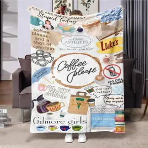 Coffee Themed Girls Printed Flannel Blanket Count Soft Warm Comfortable Throw Blanket, Multifunctional Blanket for Home Office Travel Camping  Suitable for both children and adults It is an excellent gift for children, family and friends