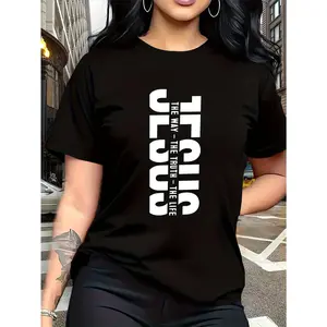 100% pure cotton, printed with the core Christian declaration, letter print, fashionable and trendy, simple round-neck casual versatile short-sleeve women's T-shirt, suitable for leisure and travel
